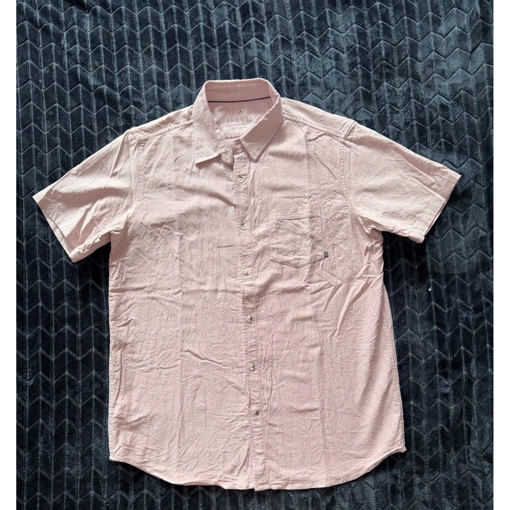 Free Fly Mens Comfort Performance Pink Chambray Button Up Sz‎ L